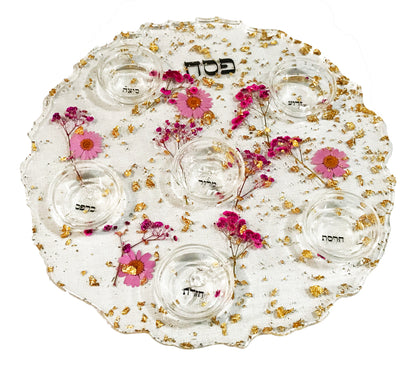 Resin Seder Plate 13" or Matzah Plate with Glass Bowls
