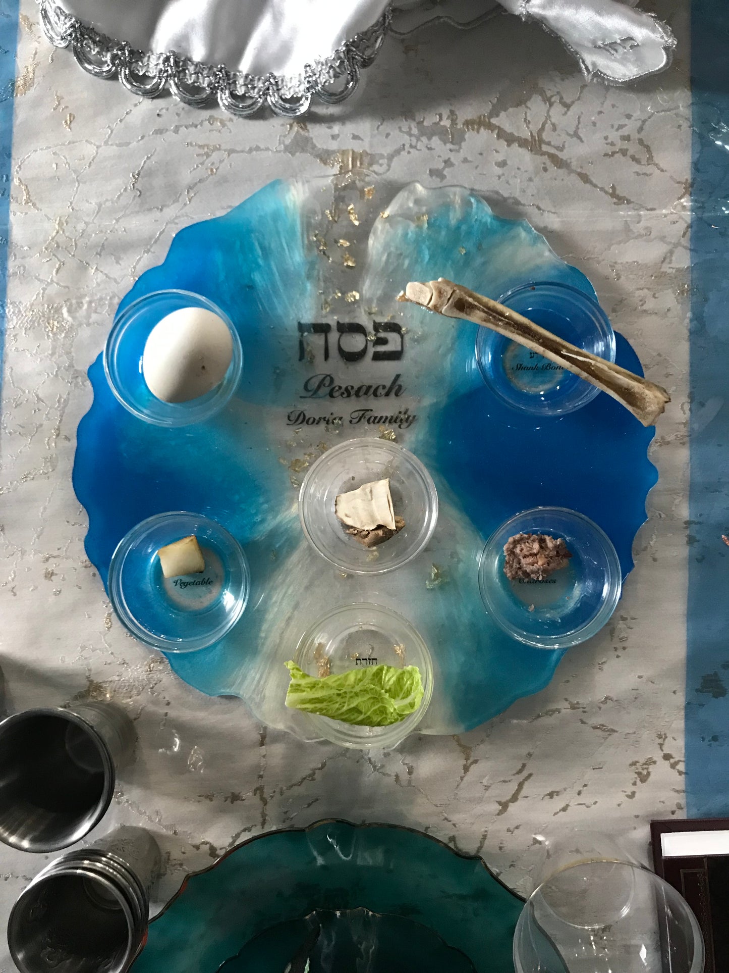 Resin Seder Plate 13" or Matzah Plate with Glass Bowls